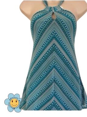 New York & Co ~Strappy Halter ~Vibrant Striped Blues & Greens ~Geometric Pattern